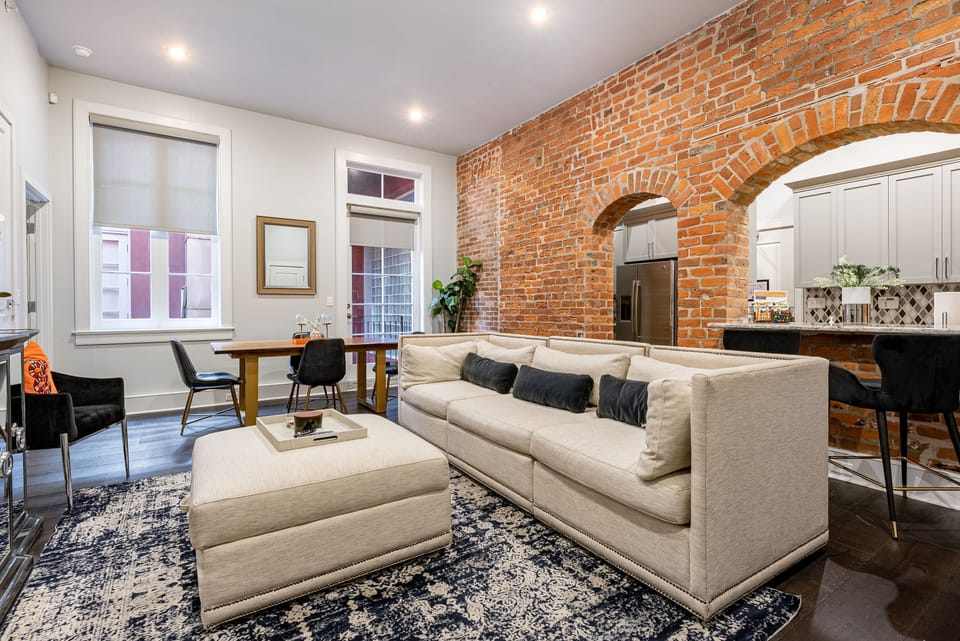 Open concept living and dining area with ample comfortable seating for you and your guests. 58" Samsung Smart 4K TV that allows for streaming from your favorite apps, along with the DIRECTV Entertainment.