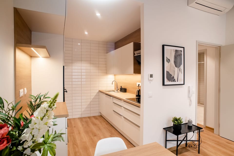 Deluxe Apartment | Private kitchen | Full-size fridge, microwave, oven, stovetop