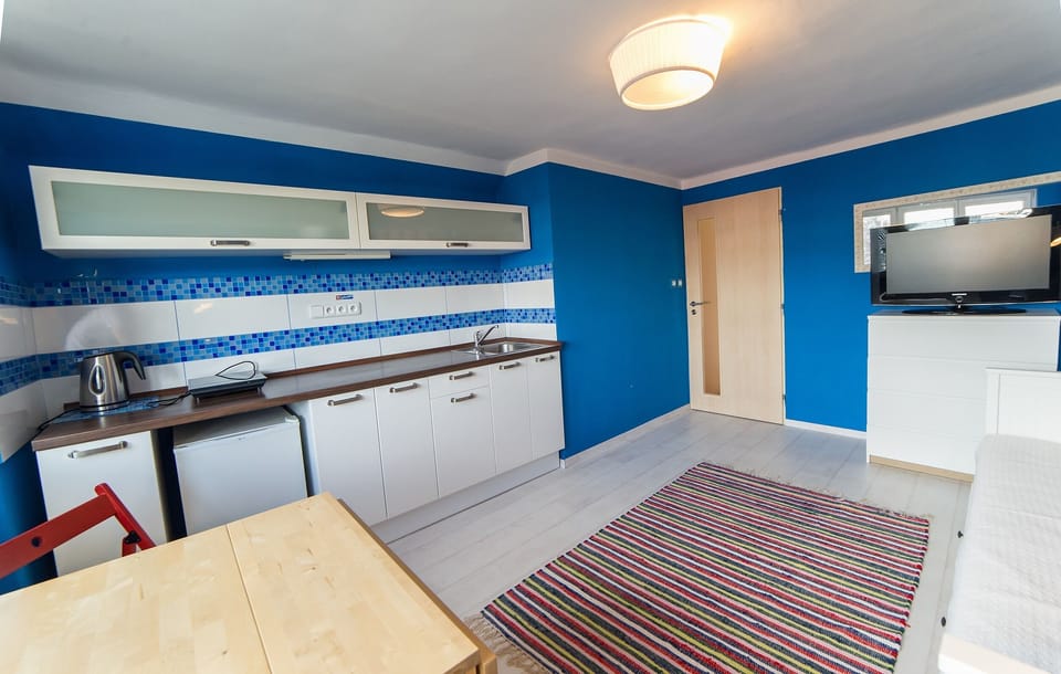 Comfort Apartment | Private kitchen | Fridge, microwave, cookware/dishes/utensils