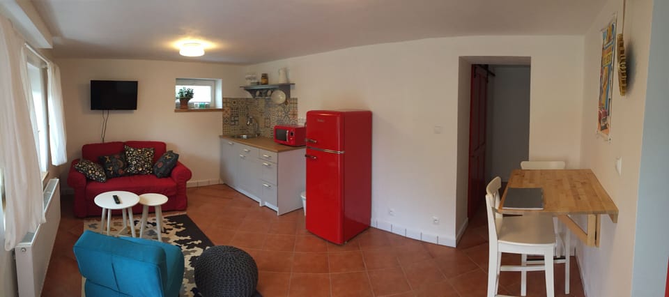 Deluxe Apartment | Private kitchen | Fridge, microwave, cookware/dishes/utensils