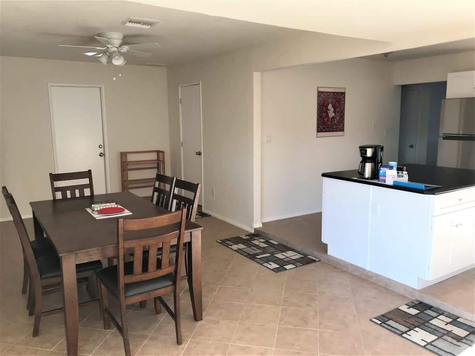 A view of the open plan kitchen and dining area