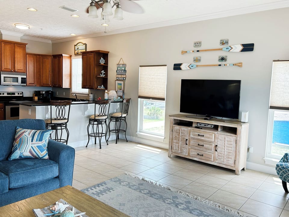Enjoy a movie on the flat screen TV