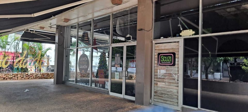 Stores close to building. 
