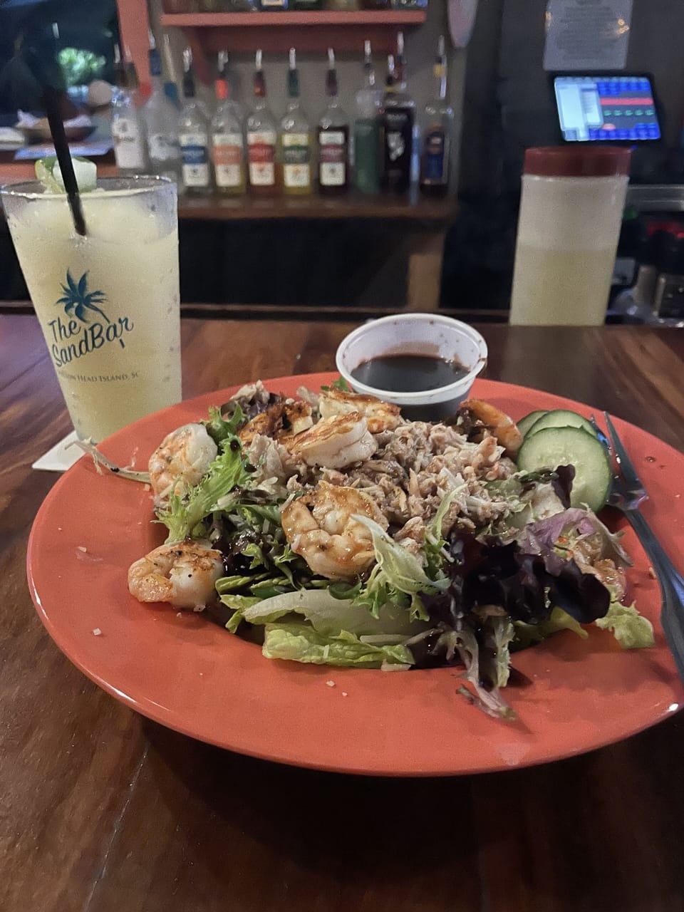 Sand bar seafood salad with balsamic dressing. To die for! 😁