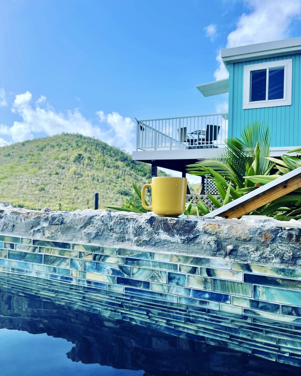 Morning coffee view of Ocean cottage from the pool