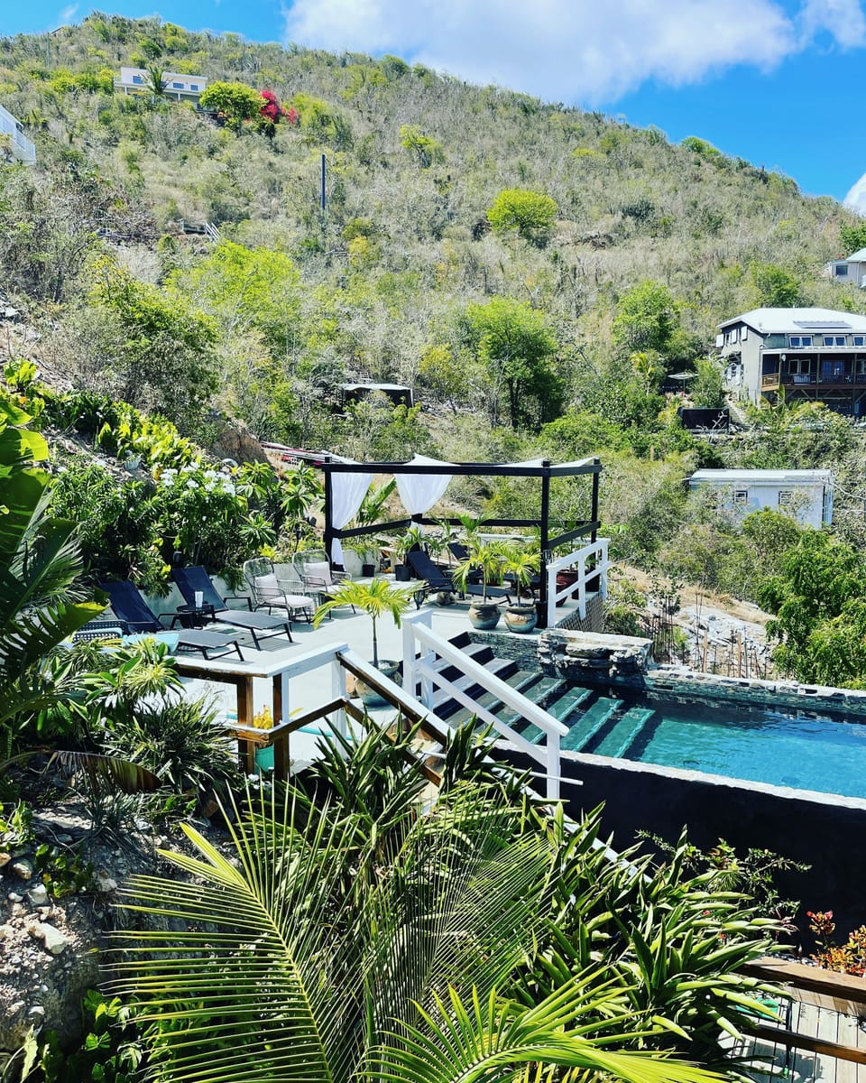 Upper pool and lush landscaping