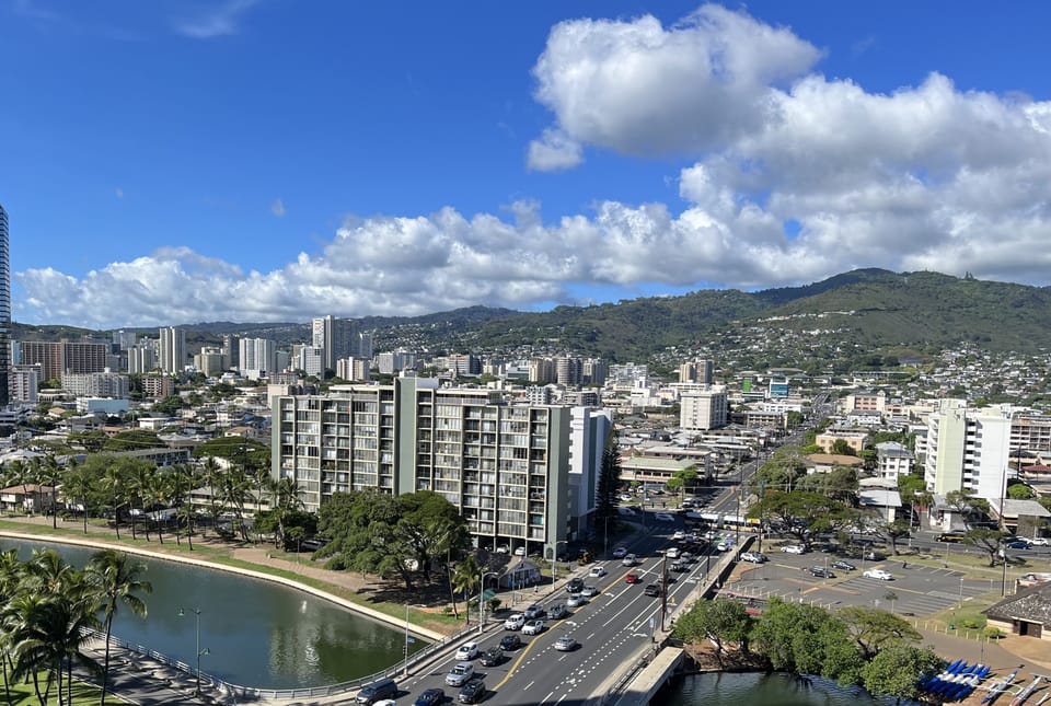 Mauka (mountain) view from balcony looking left to McCully Street.
