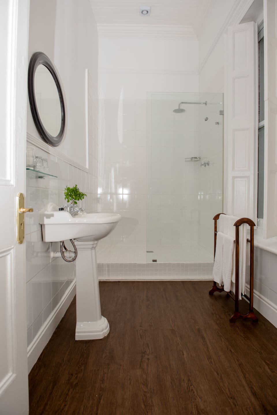 Shower, designer toiletries, hair dryer, bathrobes