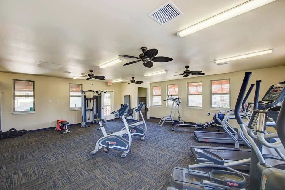 Lots of equipment, A/C and Ceiling fans to keep you cool while you work out