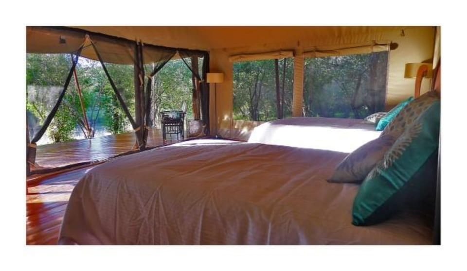 Luxury Tent | Desk, blackout drapes, bed sheets