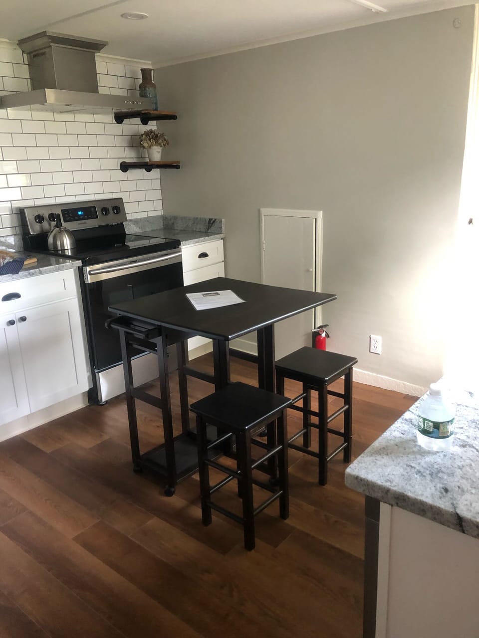 Pull out work area and seating for 2. 