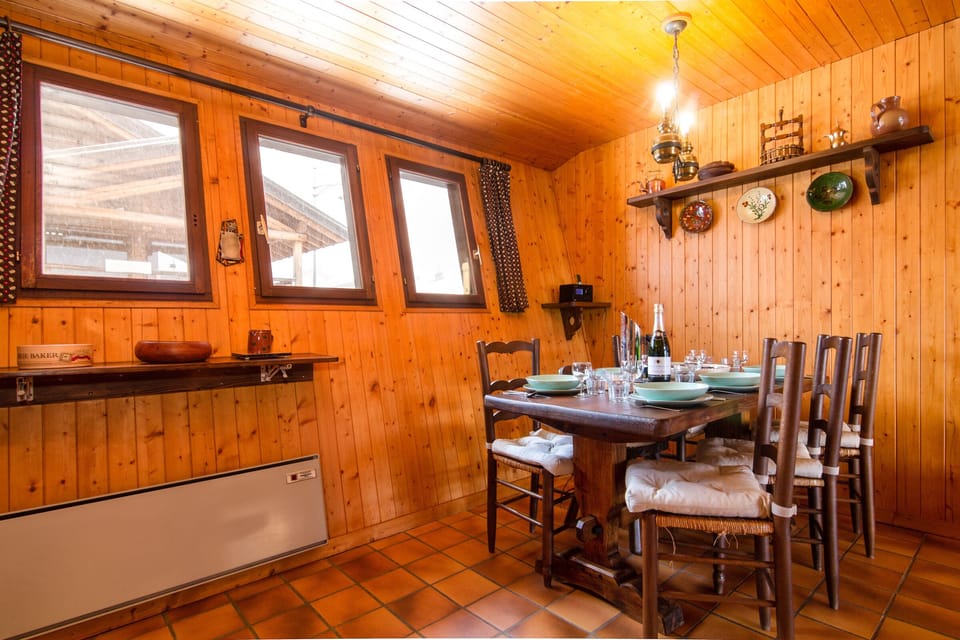 Rustic wooden dining area