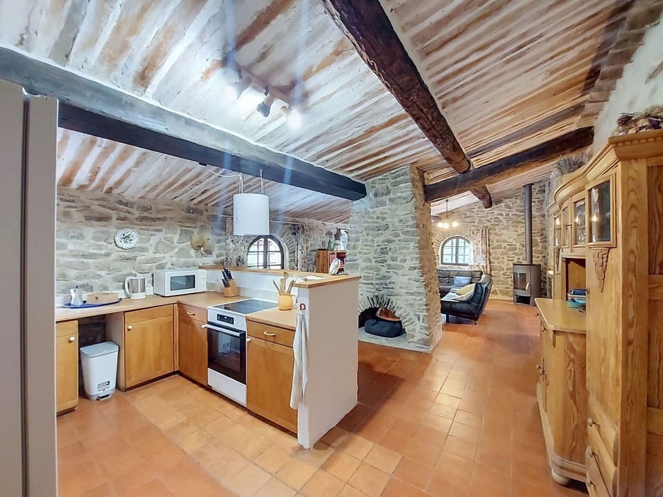 Interior Design, Furniture, Flooring, Ceiling, Floor, Room, Countertop, Kitchen, Chair, Beam