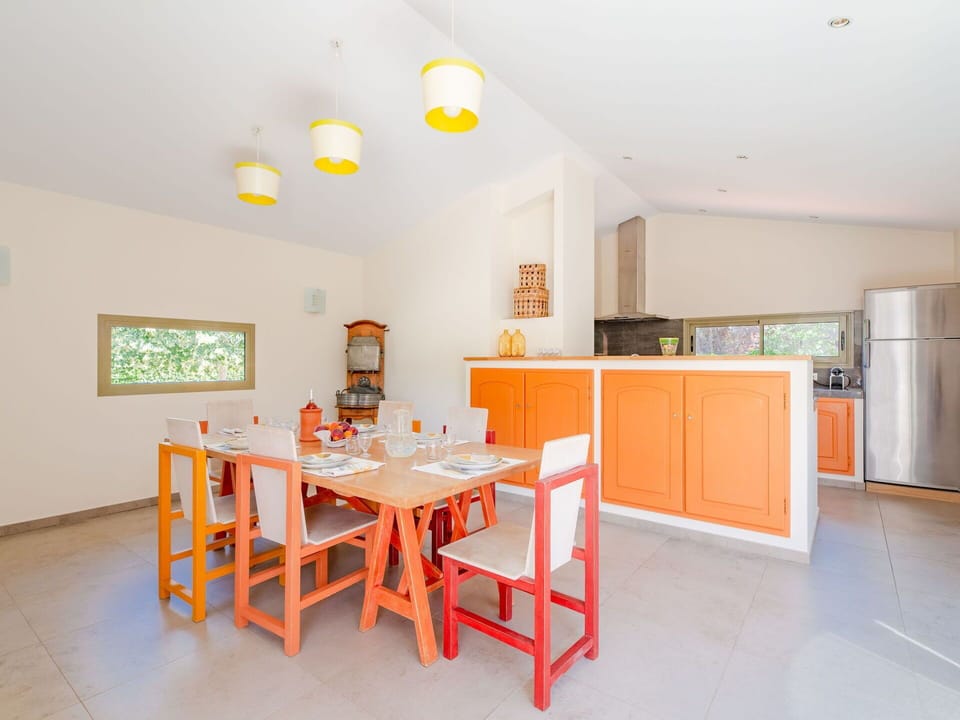 Table, Furniture, Cabinetry, Building, Wood, Orange, Chair, Desk, House, Flooring