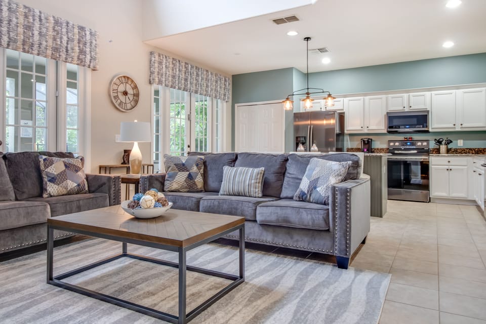 Open family room and kitchen