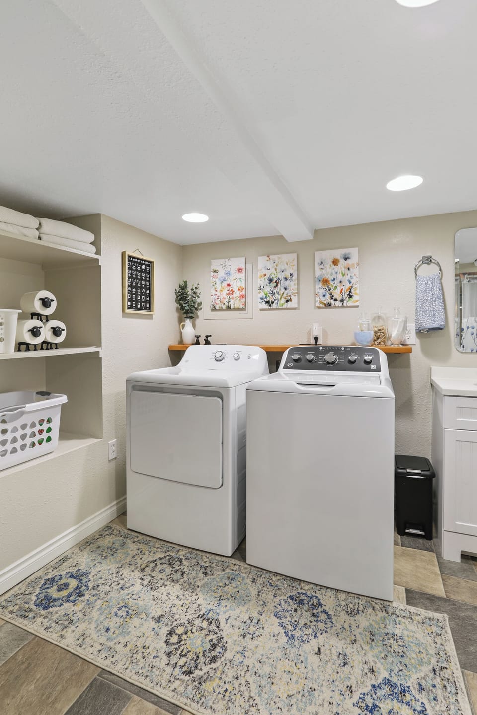 Lower level: Combination laundry and bathroom