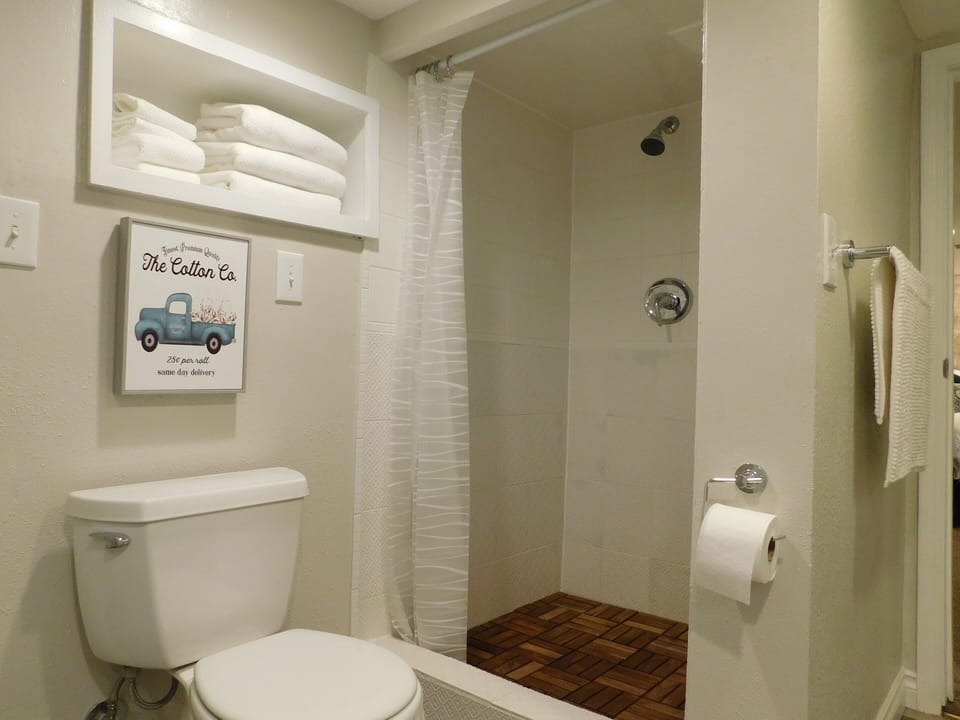 Lower Level - shower with teak flooring
