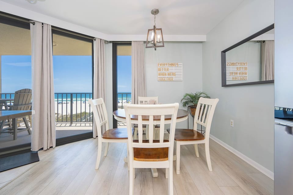Sunlight warms your beachside dining room as you enjoy breakfast with gulf views nearby