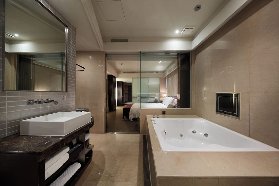 Shower, rainfall showerhead, eco-friendly toiletries, hair dryer