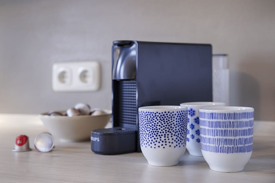 Fridge, oven, stovetop, coffee/tea maker