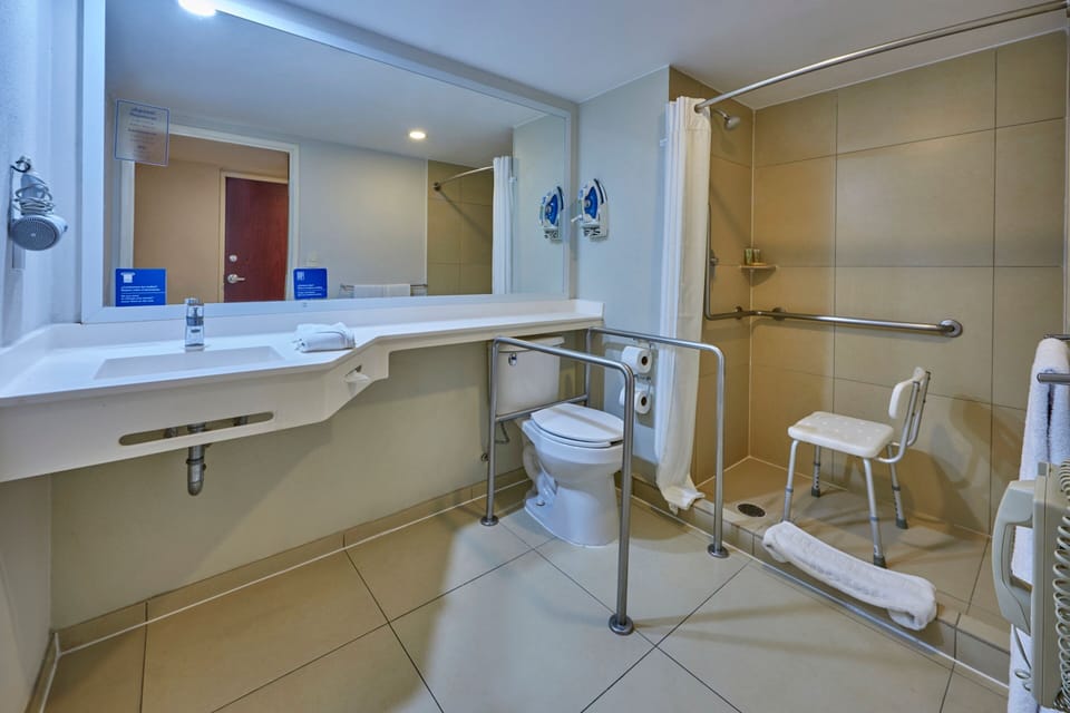 Room, 1 Queen Bed | Bathroom | Shower, hair dryer (on request), towels, soap