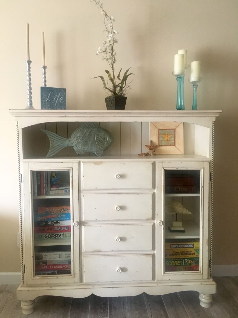 Cabinet full of videos and games for the occasional rainy day!