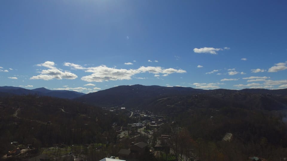 Drone picture taken from our driveway showing downtown Gatlinburg. 