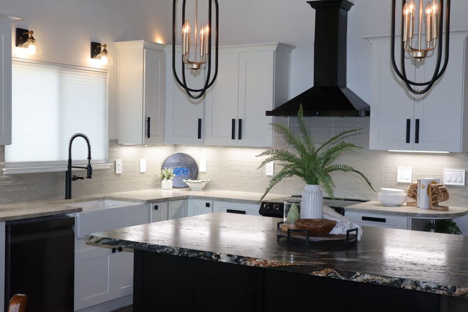 Farmhouse sink and Granite counters