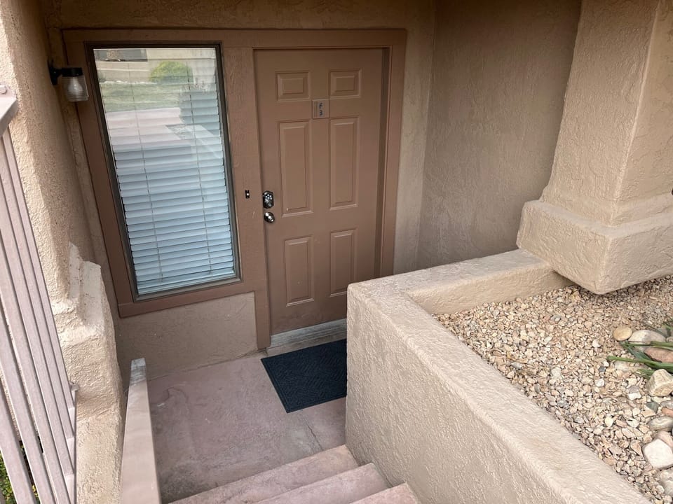 Private entrance down a few stairs