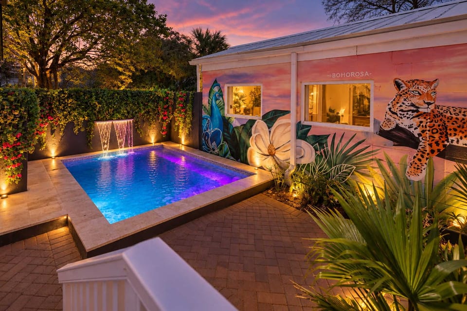 Custom pool and waterfall with lighting features and jets! 