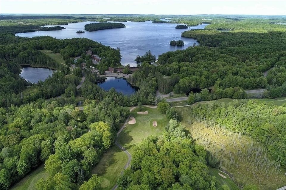 Drone View of Lake Namakagon & forest Ridges Golf Course