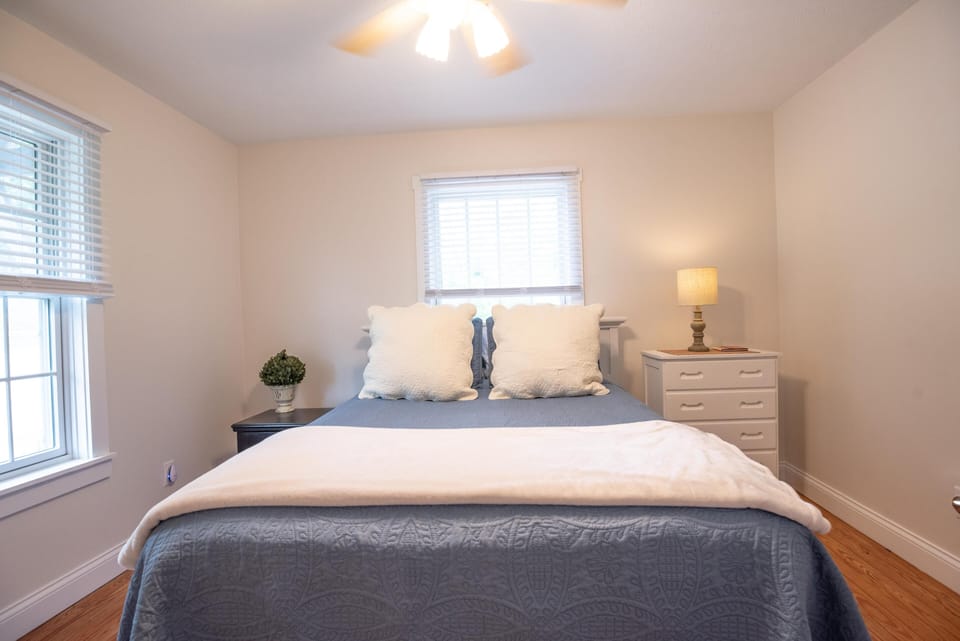 Comfy queen bedroom.