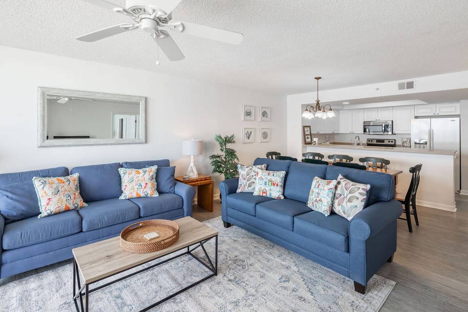 Unwind after a day at the beach while still taking in ocean views in the open concept living space.