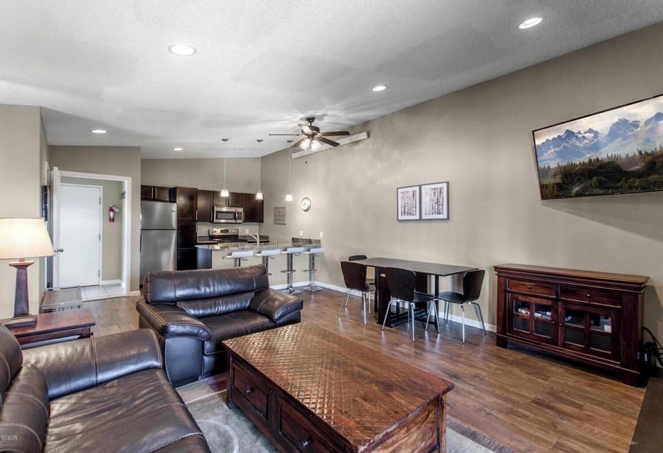 Dining table comfortably fits 6, or sit at the bar counter top 