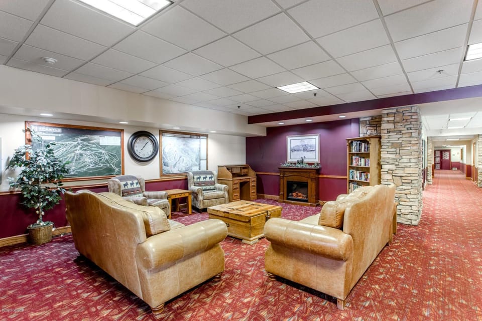 Comfortable gathering area with shared library