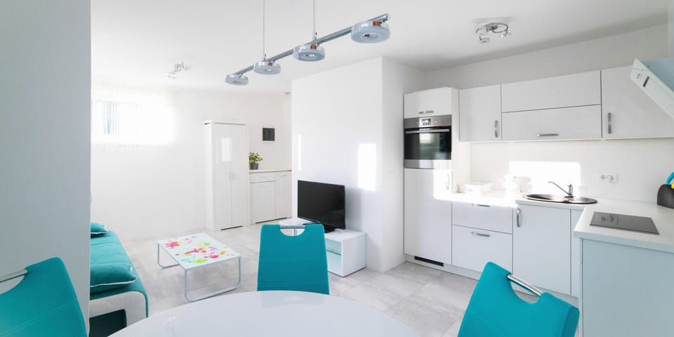 Dining area with kitchen.
