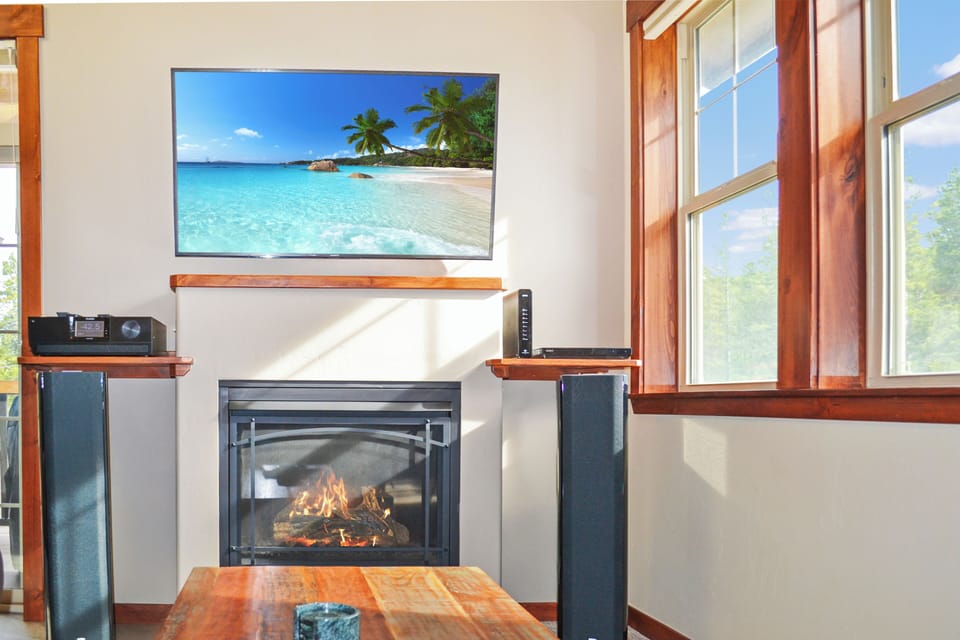 Rewind with movies and music with hi fidelity sound system.  Gas fireplace. 