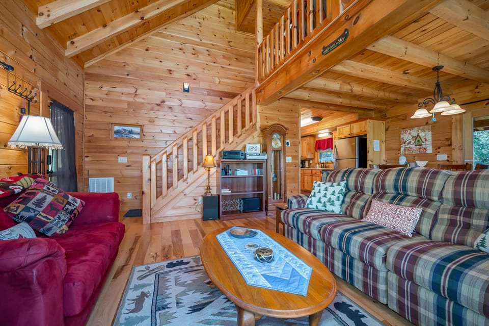 Nice open log cabin floor plan.