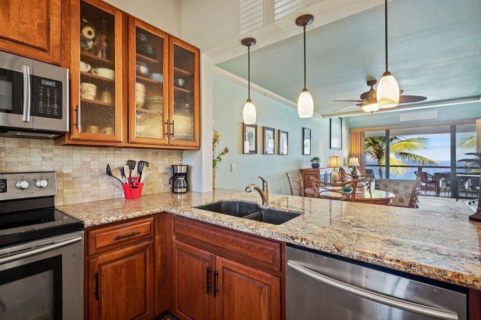 Granite counters, and loads of cabinet space for the chef... OH and the view!!