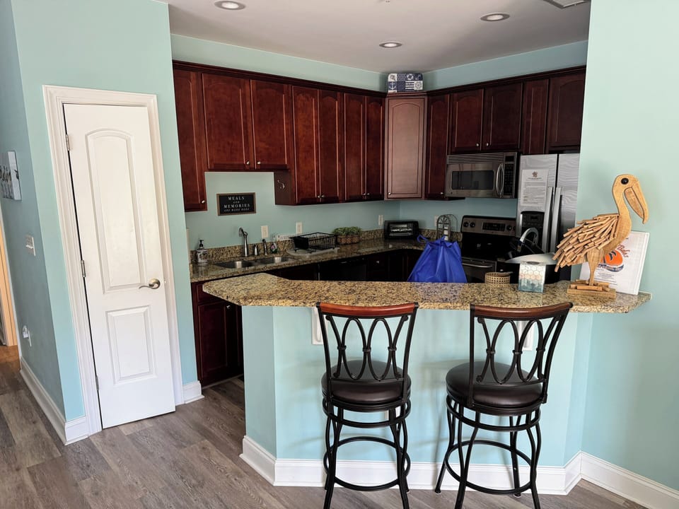 Large, well-supplied kitchen