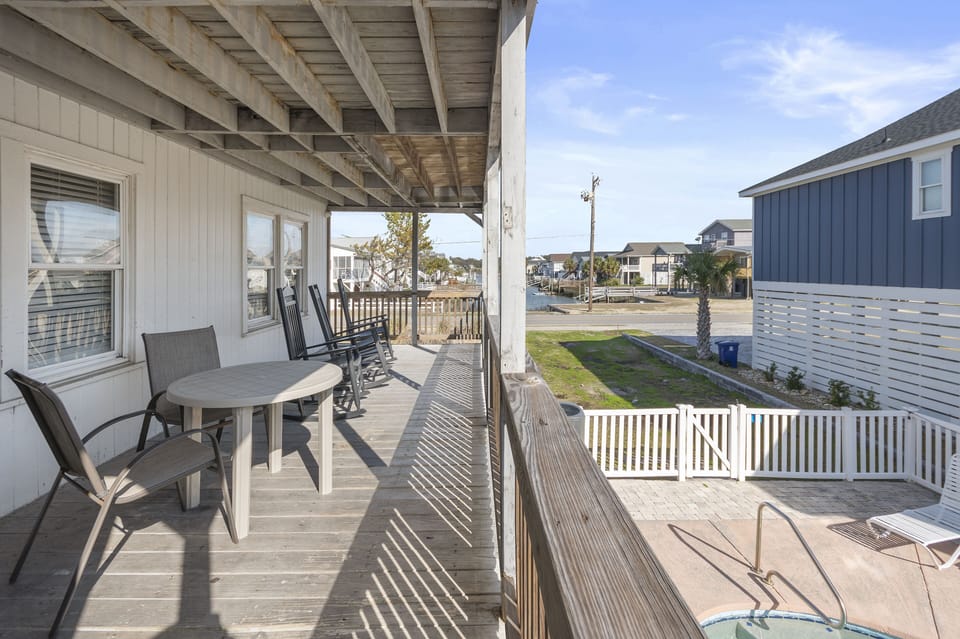 Balcony overlooking pool area