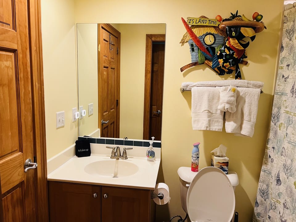 Guest bathroom opens into guest bedroom and into hallway!