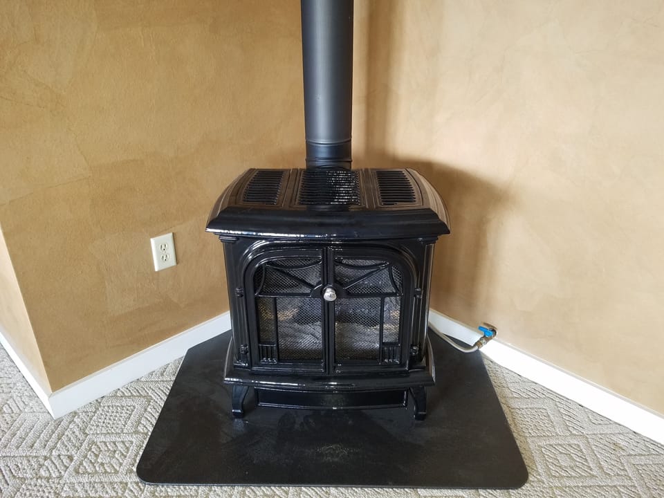 Wood burning stove in Family Room