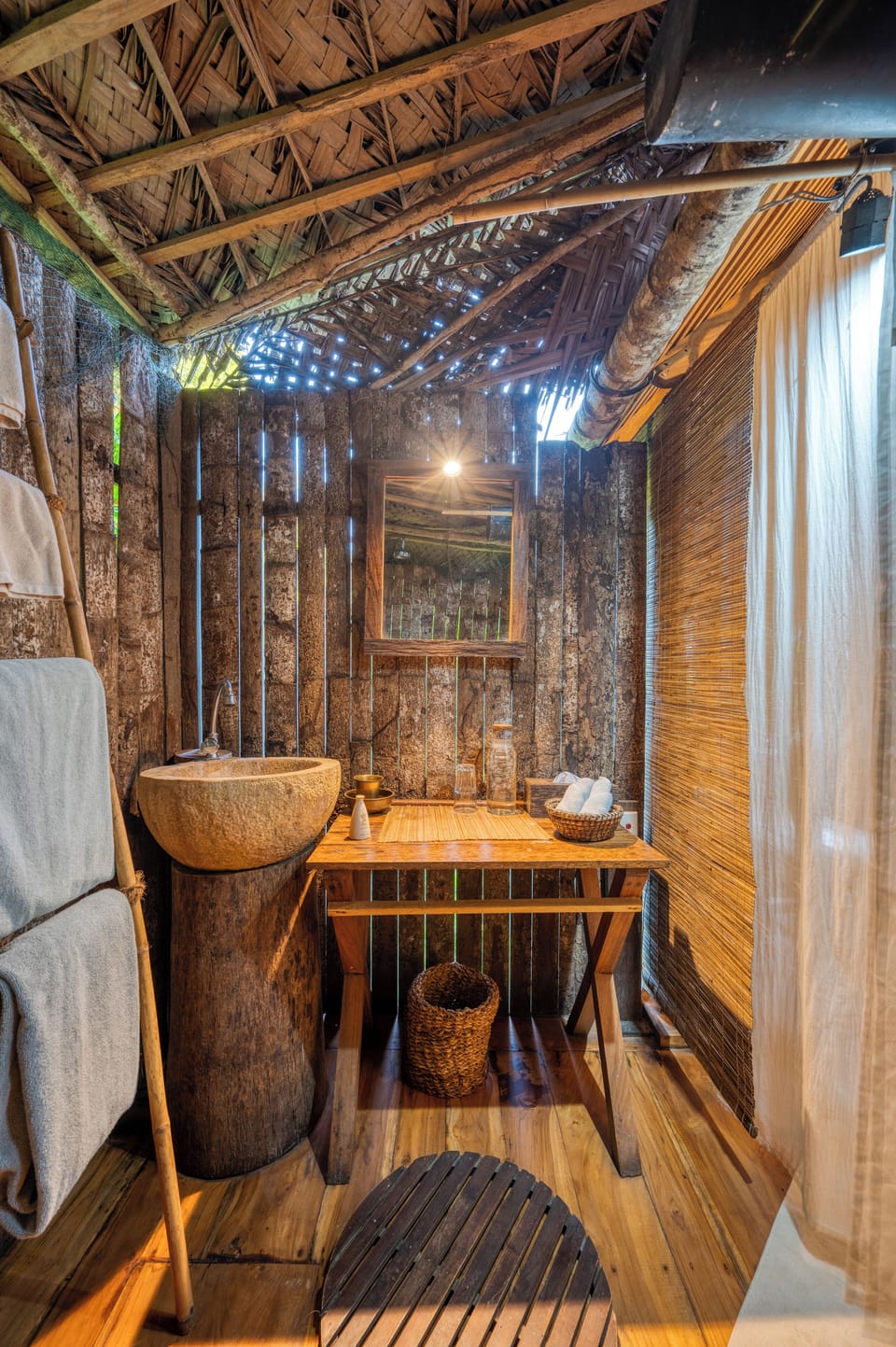 Forest Pavilions | Bathroom | Shower, rainfall showerhead, eco-friendly toiletries, hair dryer