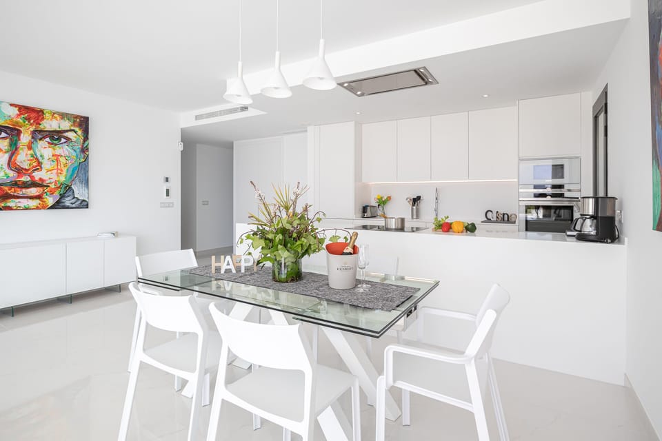 Dining area with kitchen.