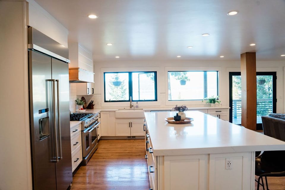 View of kitchen from front entrance