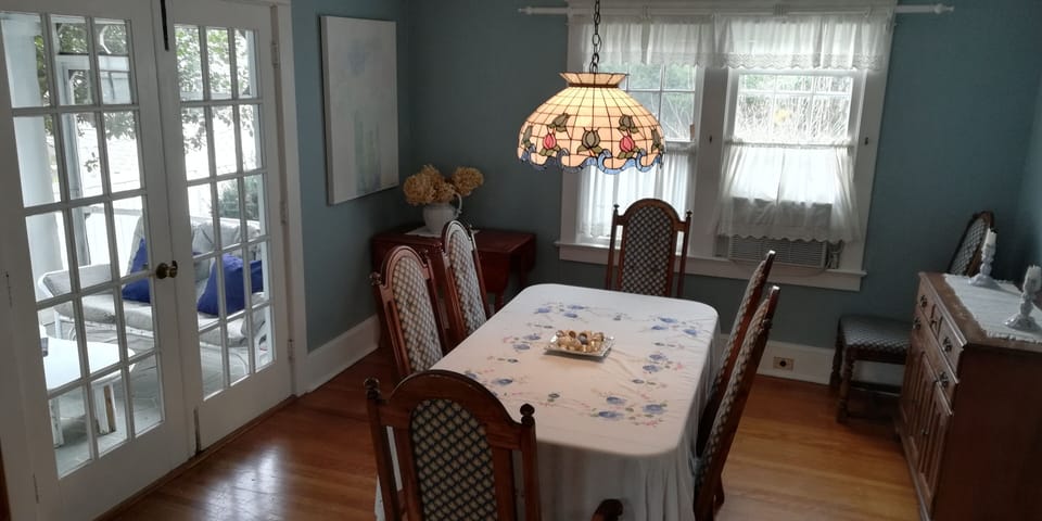 Dining room.  Tables extendable to seat larger groups.