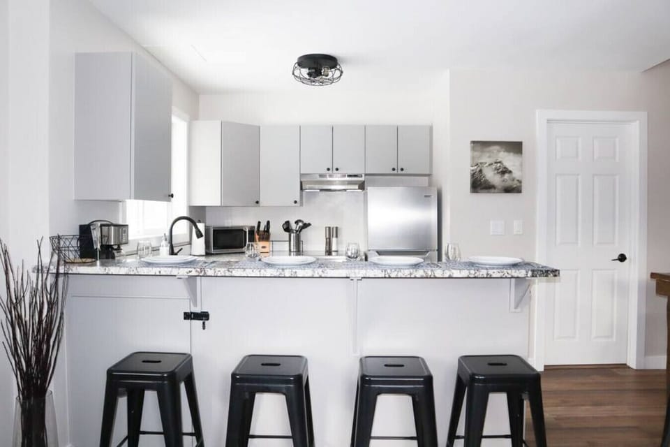 The bright and open kitchen with ample counter space.