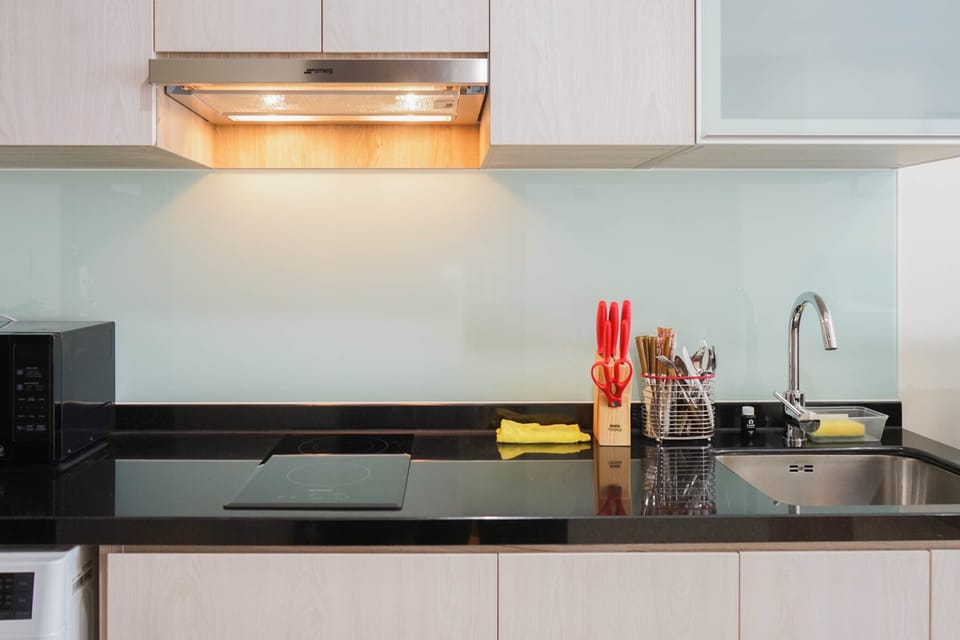 Fridge, stovetop, cookware/dishes/utensils