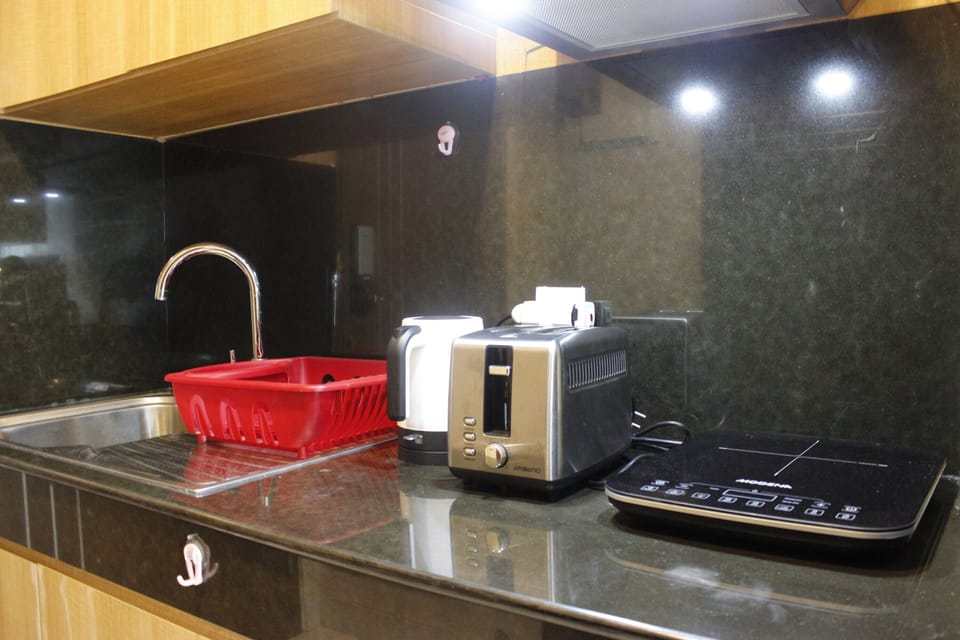 Fridge, stovetop, cookware/dishes/utensils